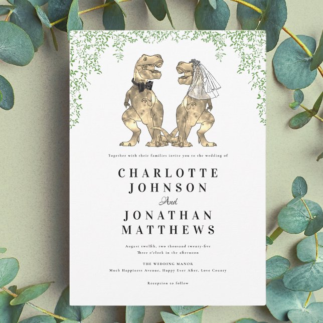 Dinosaur Theme Wedding Invitation (Dinosaur theme wedding with greenery invitation)