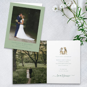 Dinosaur Theme Wedding Photo Sage Green Thank You Card