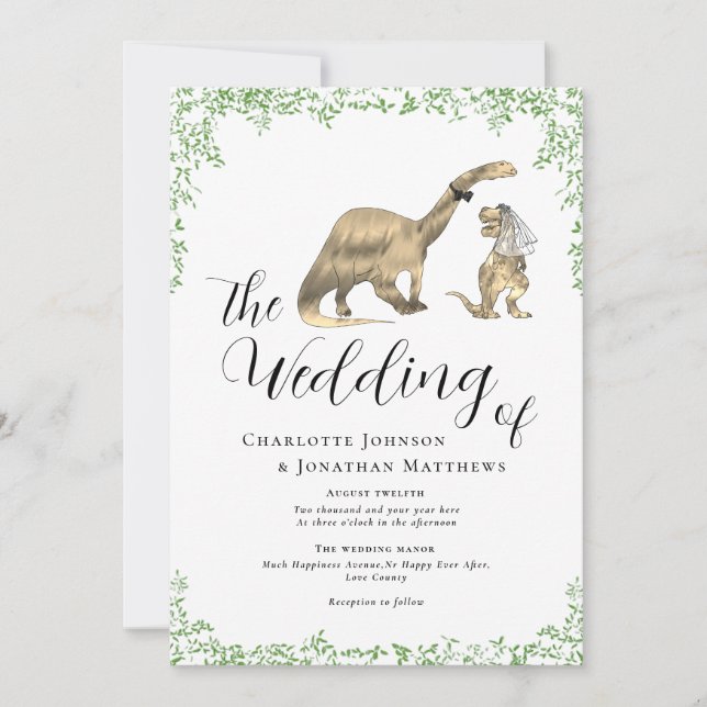 Dinosaur Theme Wedding QR Code Invitation (Front)