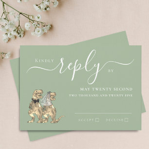 Dinosaur Theme Wedding Reply Sage Green RSVP Card