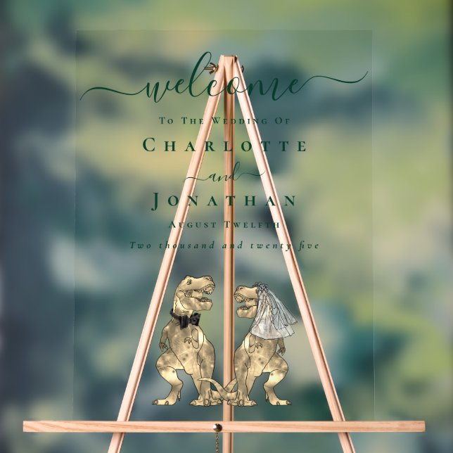Dinosaur theme Wedding Welcome Dark Green Script Acrylic Sign (Neutral)
