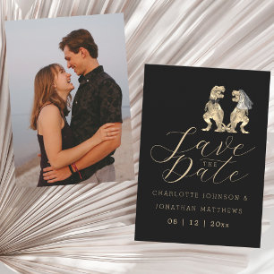 Dinosaur Themed Burgundy Wedding Photo Save The Date