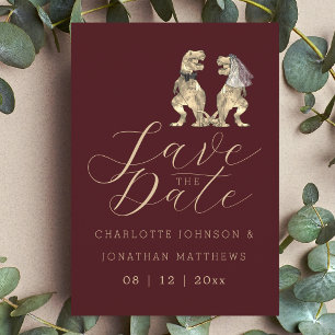 Dinosaur Themed Burgundy Wedding Save The Date