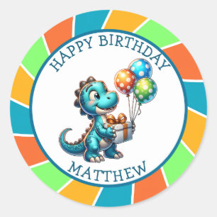 Dinosaur themed Kid's Birthday Party Personalized Classic Round Sticker