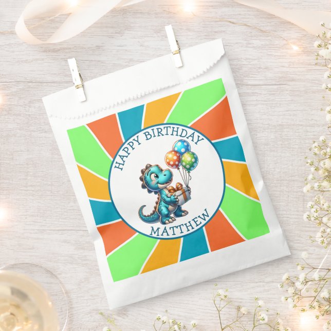 Dinosaur themed Kid's Birthday Party Personalized Favour Bag (Clipped)