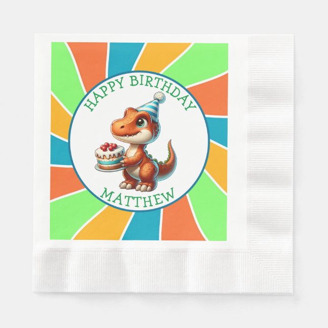 Dinosaur themed Kid's Birthday Party Personalized Napkin (Front)