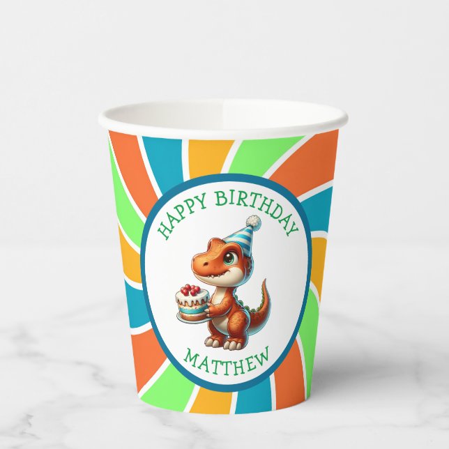 Dinosaur themed Kid's Birthday Party Personalized Paper Cups (Left)