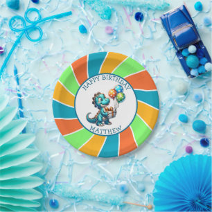 Dinosaur themed Kid's Birthday Party Personalized Paper Plate