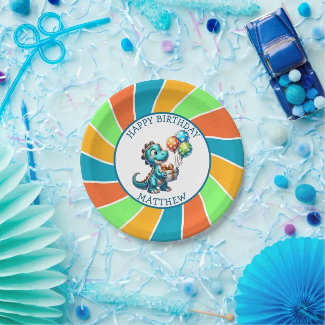 Dinosaur themed Kid's Birthday Party Personalized Paper Plate (Party)