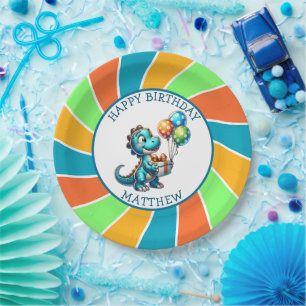 Dinosaur themed Kid's Birthday Party Personalized Paper Plate