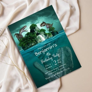 Dinosaur themed modern 4th birthday invitation
