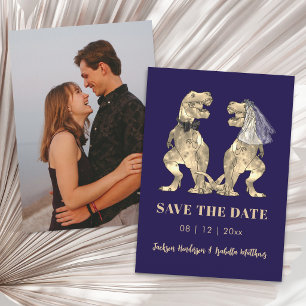 Dinosaur Themed Navy Blue Photo Wedding Save The Date