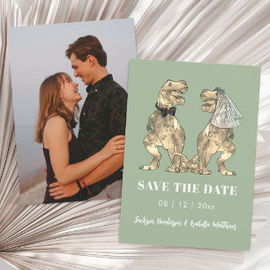 Dinosaur Themed Sage Green Photo Wedding Save The Date