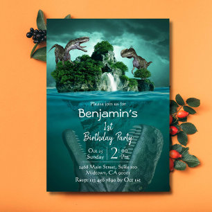 Dinosaur themed simple modern 1st birthday invitation