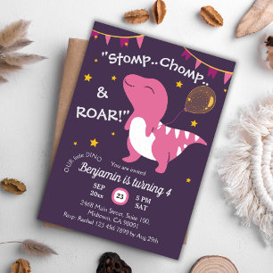 Dinosaur themed Stomp, Chomp & Roar! 4th birthday Invitation