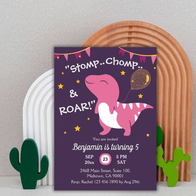 Dinosaur themed Stomp, Chomp & Roar! 5th birthday Invitation (Creator Uploaded)