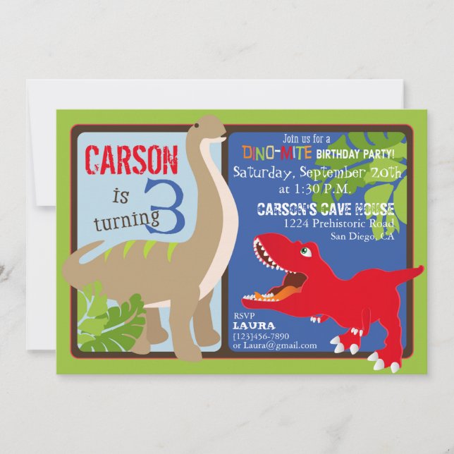 Dinosaur Third Birthday Invitation Card (Front)