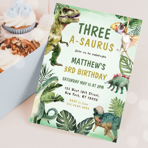 Dinosaur Three-A-Saurus 3rd Birthday Party Invitation