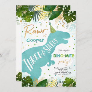 Dinosaur Three-A-Saurus Party Dino 3rd Birthday Invitation