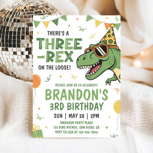 Dinosaur Three Rex 3rd Birthday Invitation