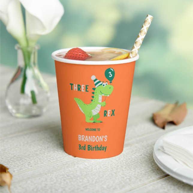 Dinosaur Three Rex 3rd Birthday Paper Cups (Insitu)