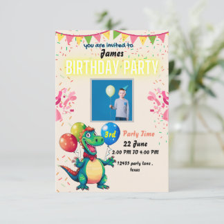 Dinosaur Three Rex 3rd Birthday Party Invitation