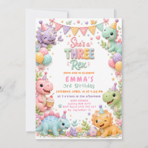 Dinosaur Three Rex 3rd Birthday Party Invitation