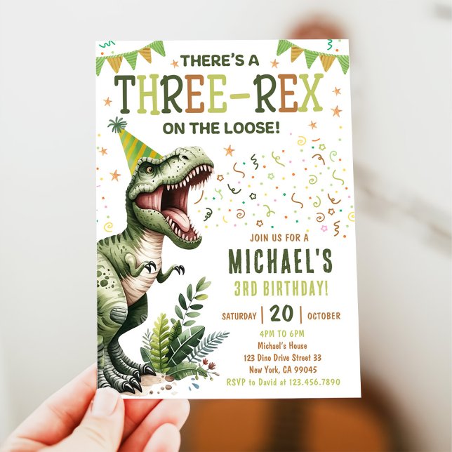 Dinosaur Three Rex 3rd Birthday Party  Invitation (Creator Uploaded)