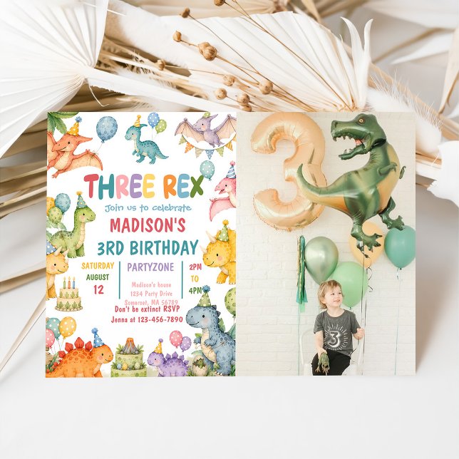 Dinosaur Three Rex 3rd Birthday Party  Invitation (Creator Uploaded)