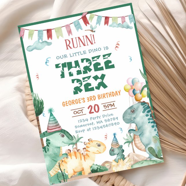 Dinosaur Three Rex 3rd Birthday Party Invitation (Creator Uploaded)