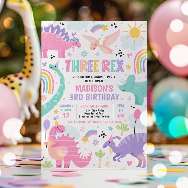 Dinosaur Three Rex 3rd Birthday Party Invitation (Creator Uploaded)