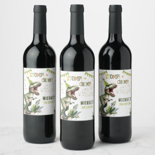 Dinosaur Three Rex 3rd Birthday Party  Wine Label