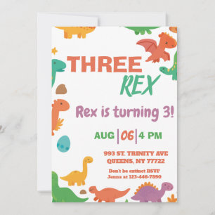 Dinosaur Three-Rex birthday Invitation