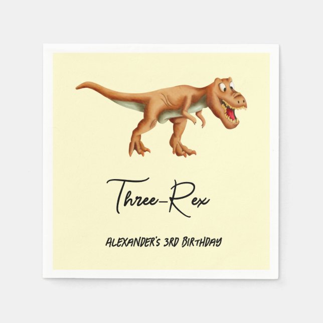 Dinosaur Three Rex Birthday Party Napkin (Front)
