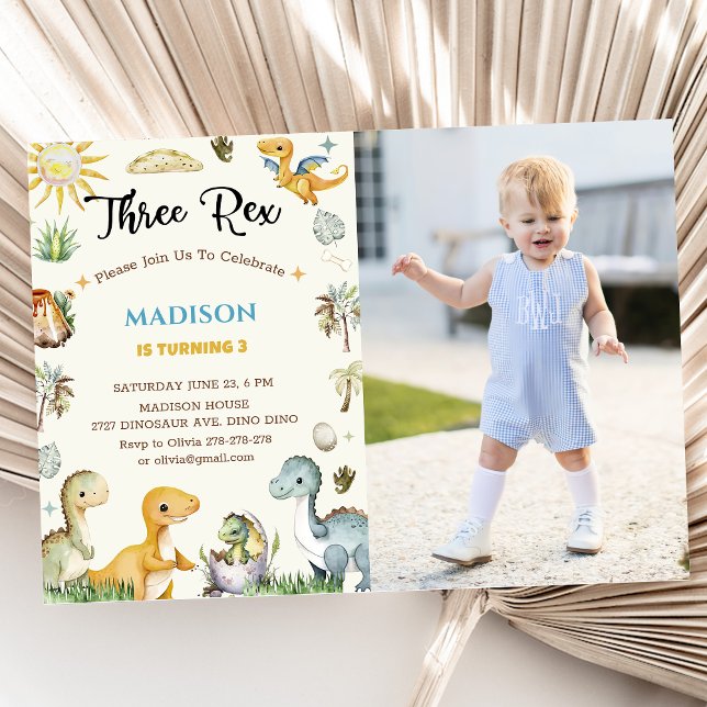 Dinosaur Three Rex Boy Invitation (Creator Uploaded)