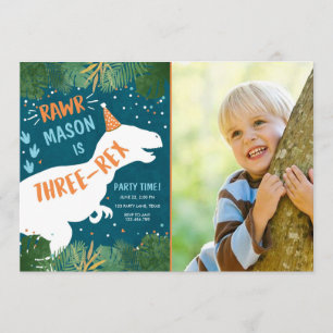 Dinosaur Three-Rex T-Rex RAWR 3rd Third Birthday Invitation
