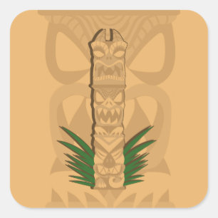 Dinosaur Tiki Totem Square Sticker
