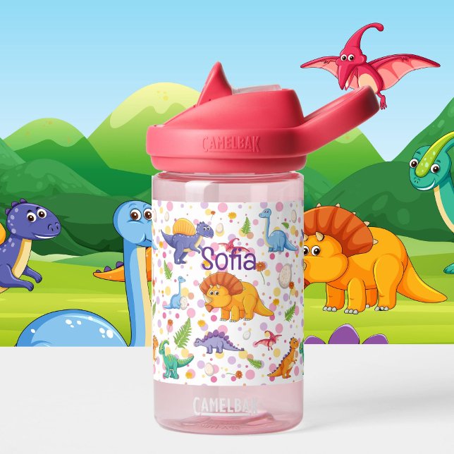 Dinosaur Toddler Personalize Name Durable Water Bottle (Creator Uploaded)
