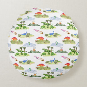 Dinosaur Toile Round Pillow (Original Colours)