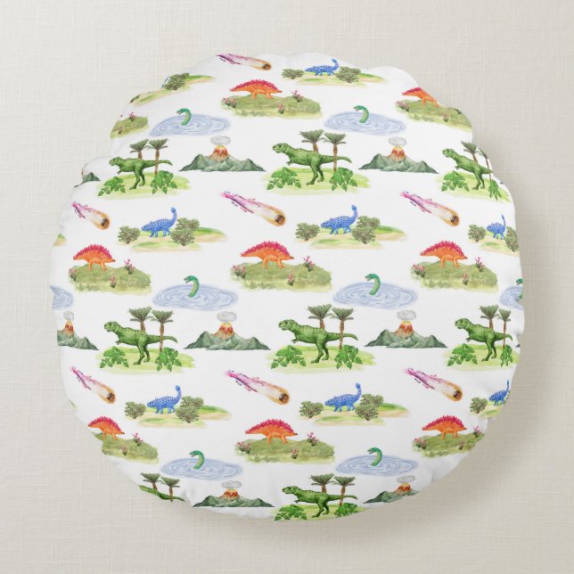 Dinosaur Toile Round Pillow (Original Colours) (Front)