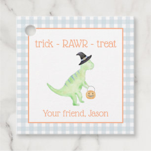 Dinosaur Treat Rawr Blue Orange Halloween Kids Favour Tags