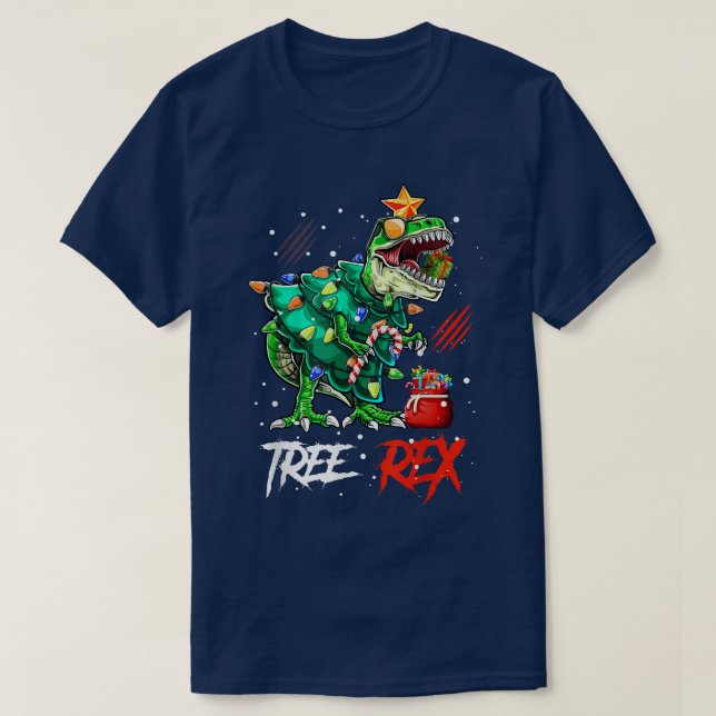 Dinosaur Tree Re Christmas Lights Funny  T-Shirt (Design Front)