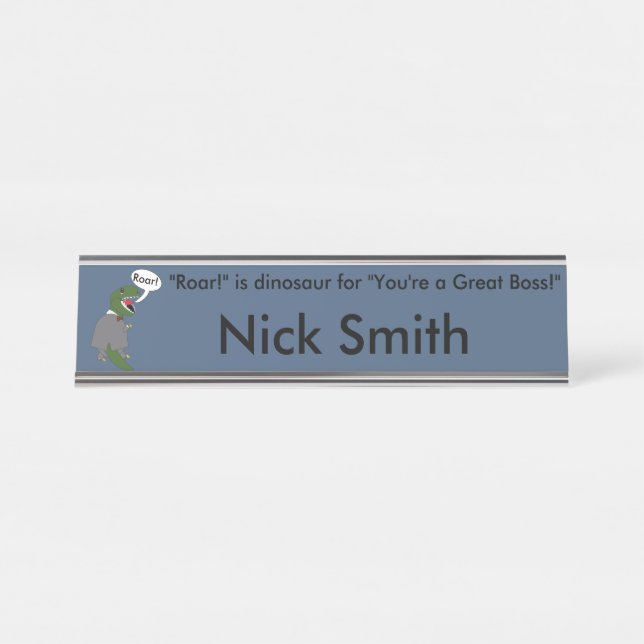 Dinosaur TRex Boss Day Personalize Desk Name Plate (Front)