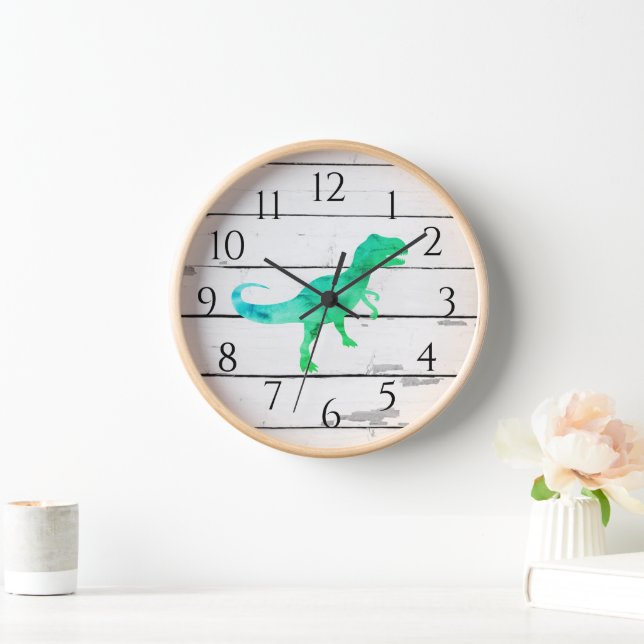 Dinosaur Trex Decor Rustic Shiplap Clock (Home)