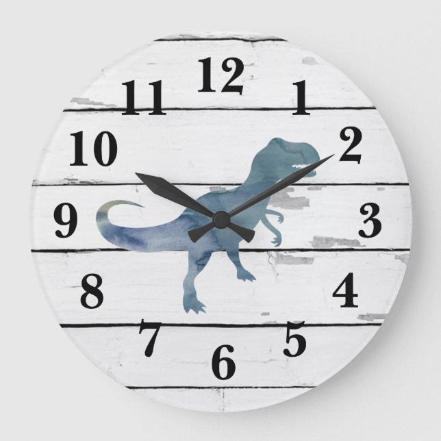 Dinosaur Trex Decor Rustic Shiplap Large Clock (Front)