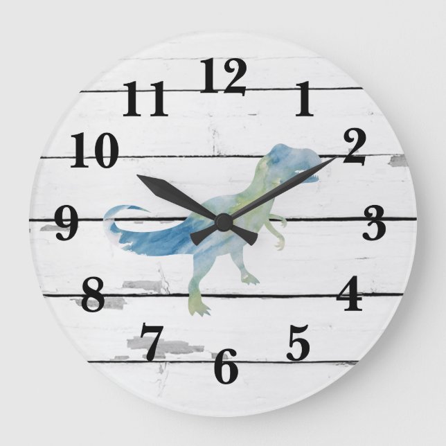 Dinosaur Trex Decor Rustic Shiplap Large Clock (Front)