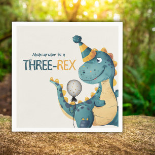 Dinosaur Trex Three Rex 3rd Birthday Party  Napkin