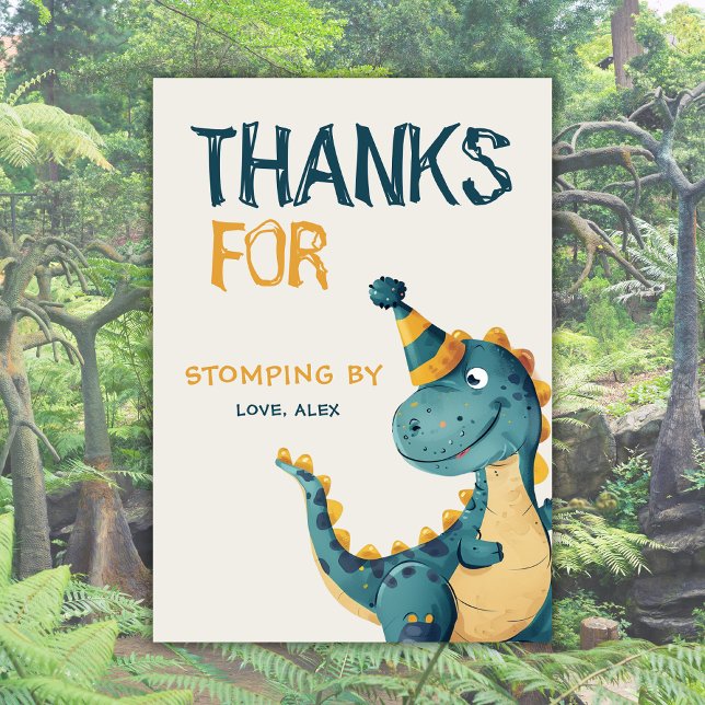 Dinosaur Trex Three Rex 3rd Birthday Party  Thank You Card (Creator Uploaded)