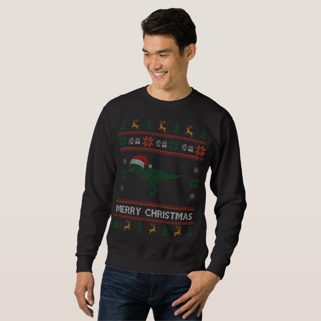 Dinosaur Trex Ugly Christmas Sweater Dinosaur (Front Full)