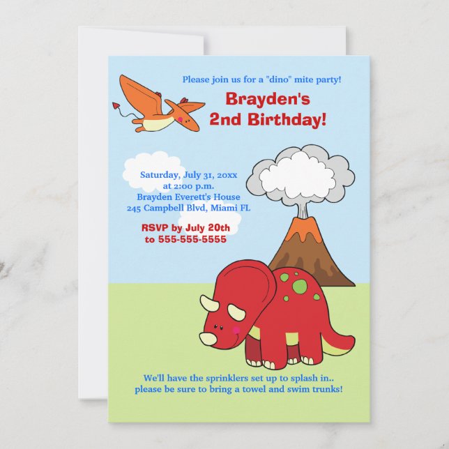 Dinosaur Triceratops Custom Birthday Invitation (Front)